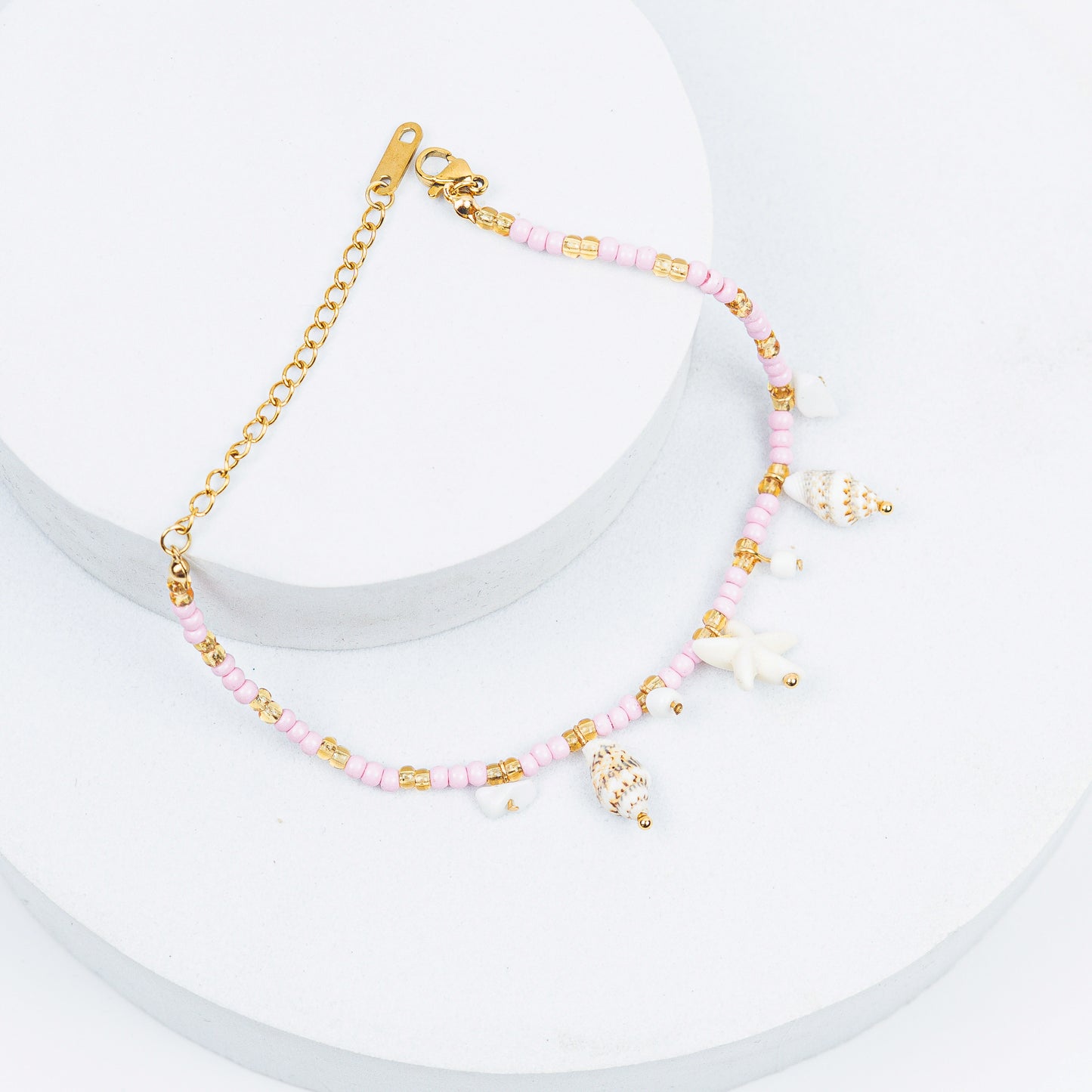 Seafoam Beaded Anklet (Pink)