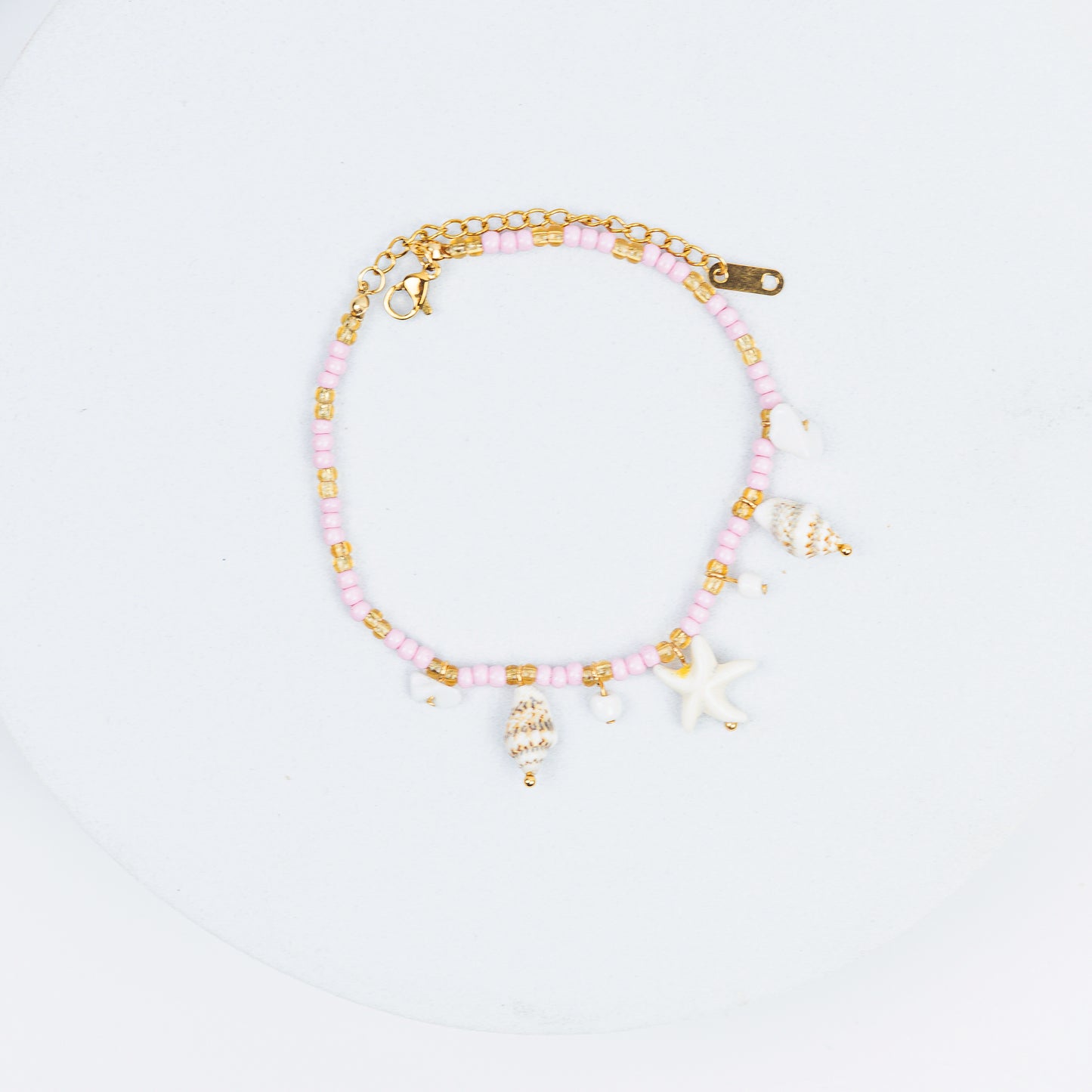 Seafoam Beaded Anklet (Pink)