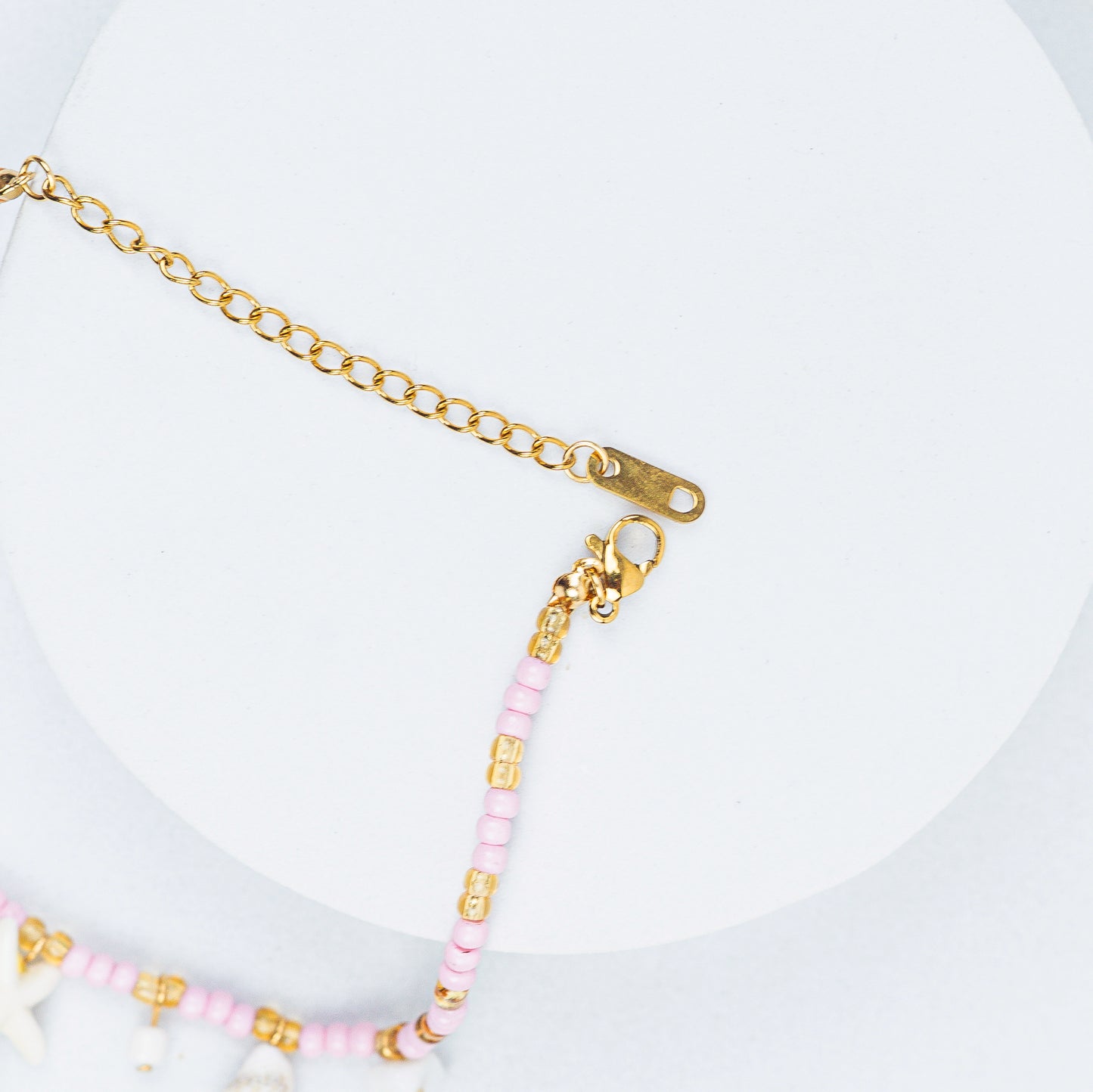 Seafoam Beaded Anklet (Pink)
