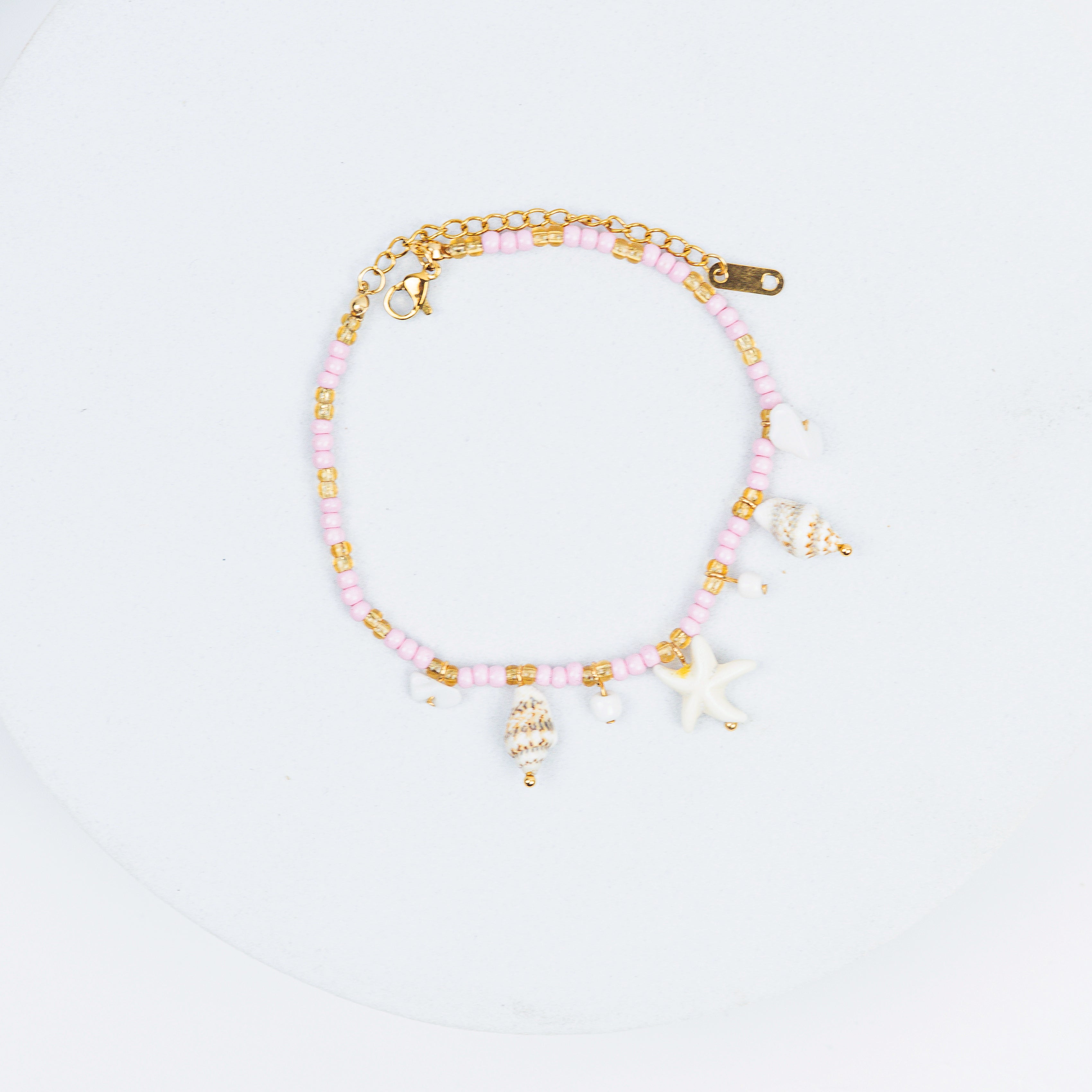 Seafoam Beaded Anklet (Pink)